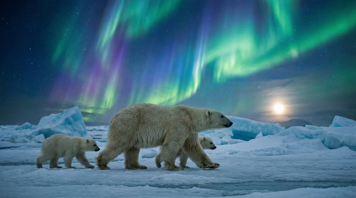 毛片北极熊视频 - 极光下的母子视频